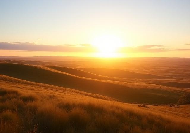 A serene, wide-angle view of the Alberta prairies at sunrise.
